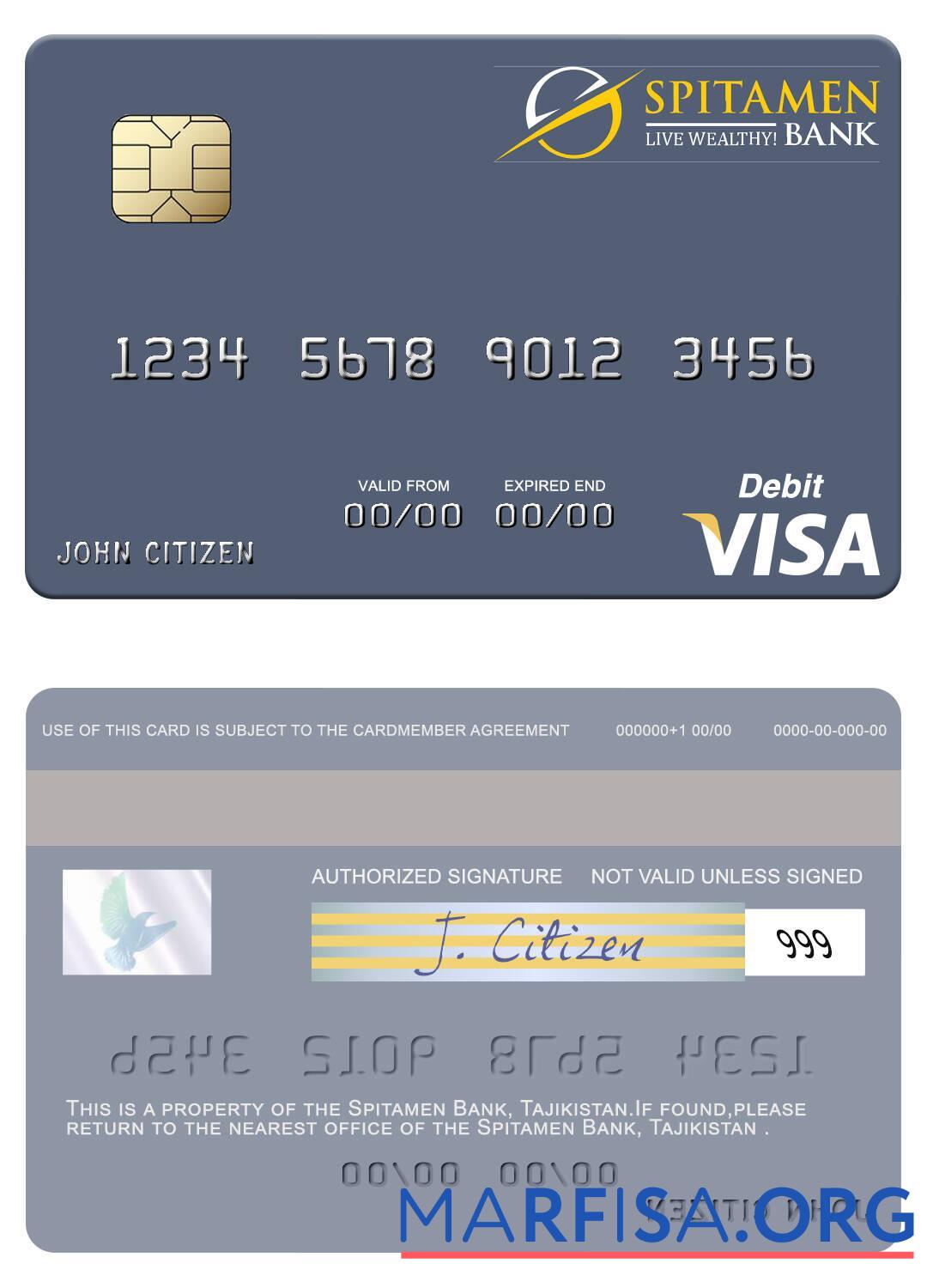 Downloadable Tajikistan Spitamen Bank visa debit card download for verification